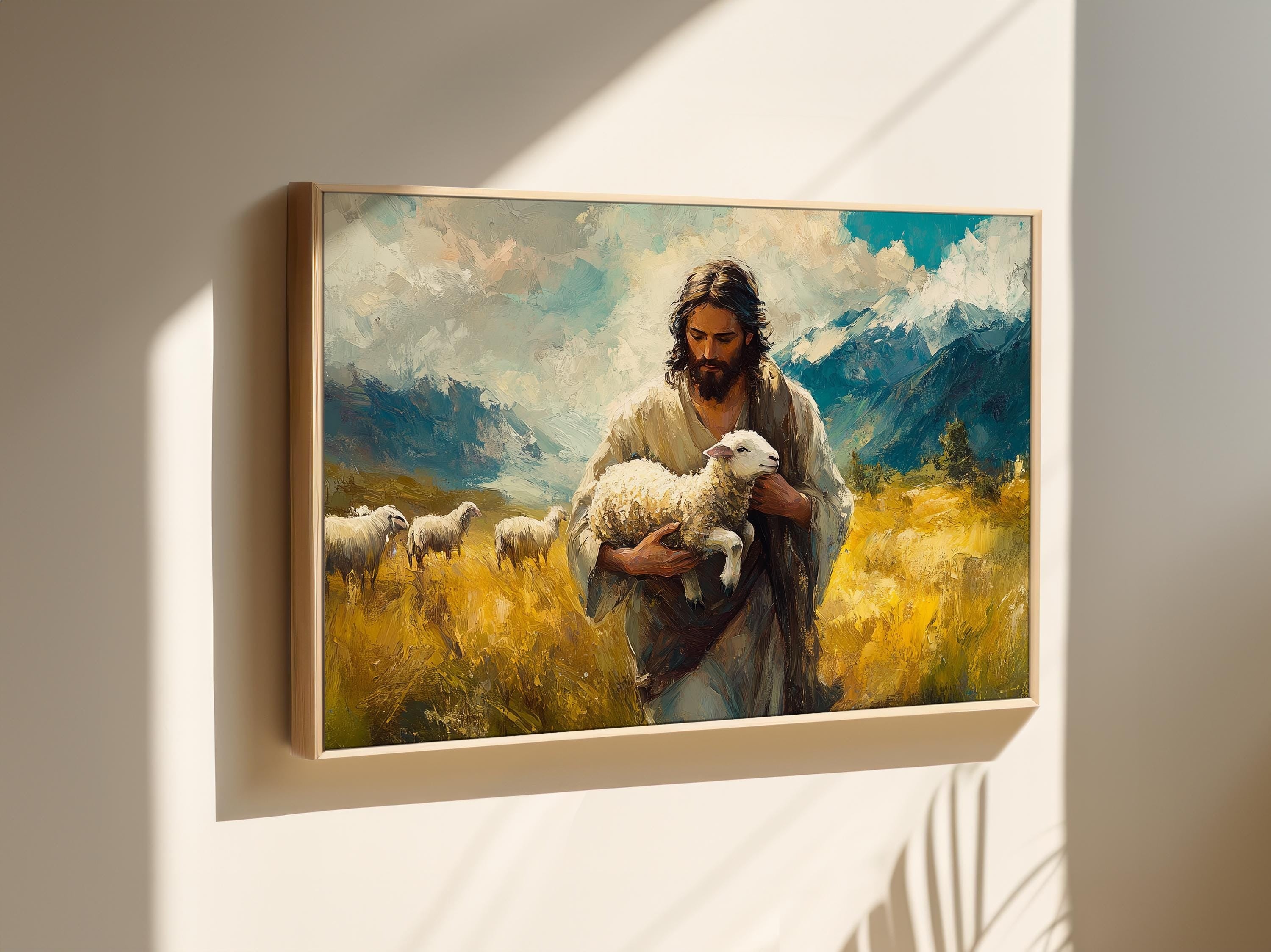 Shepherd’s Love Poster, Jesus Sheep Poster, Living Room Wall Art, Home Decor, Peaceful, Jesus Poster, Modern Home, Beautiful Gift Idea